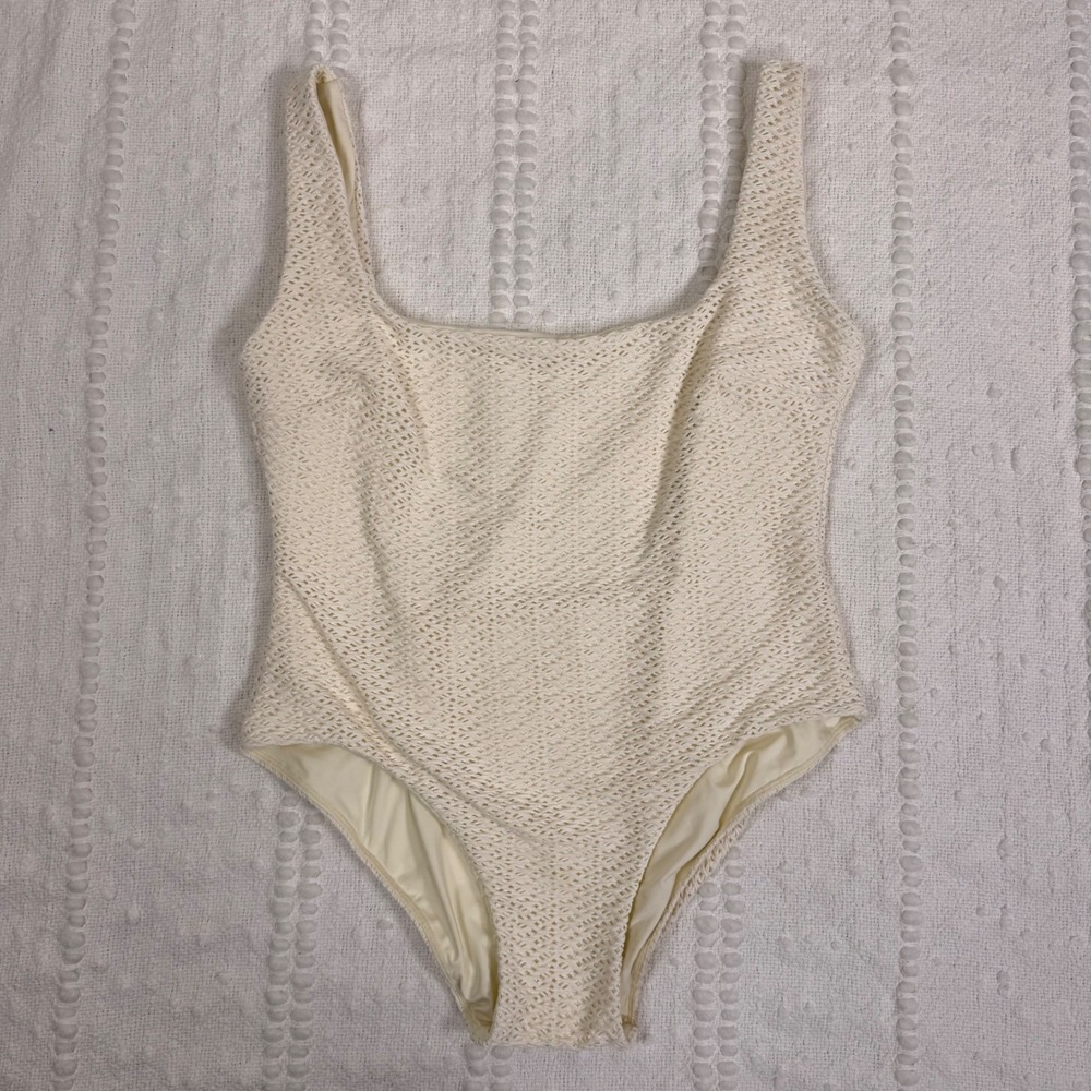 Monday Swimwear Ivory Crochet Square Neck One Piece‎ Swimsuit Size V/ US 12/4